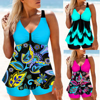 Women's Printed Halter Swim Dress and Shorts 2 PC Tankini Set - KaleaBoutique.com