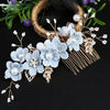 Blue Flower Bridal Hair Comb, Bridesmaid Floral Blue Hairpieces, Wedding Blue Flower Wire Hairpins - KaleaBoutique.com