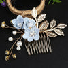 Blue Flower Bridal Hair Comb, Bridesmaid Floral Blue Hairpieces, Wedding Blue Flower Wire Hairpins - KaleaBoutique.com