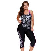 Women's Floral Racerback Multi Strap Tankini with Swim Capri Pants 2 PC Set - KaleaBoutique.com