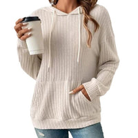Women's Ribbed Drawstring Pullover Hoodie with Kangaroo Pocket - KaleaBoutique.com