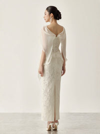 Strapless Corset Lace Midi Dress With Detachable Ruffled Overlay - KaleaBoutique.com