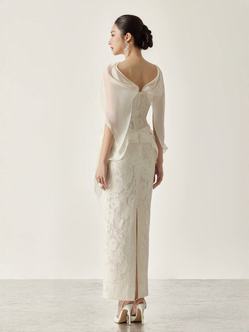 Strapless Corset Lace Midi Dress With Detachable Ruffled Overlay - KaleaBoutique.com