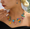 Layered Natural Gemstone Rough Necklace and Earrings 3 PC Jewelry Set, Floating Gem Boho Necklace - KaleaBoutique.com