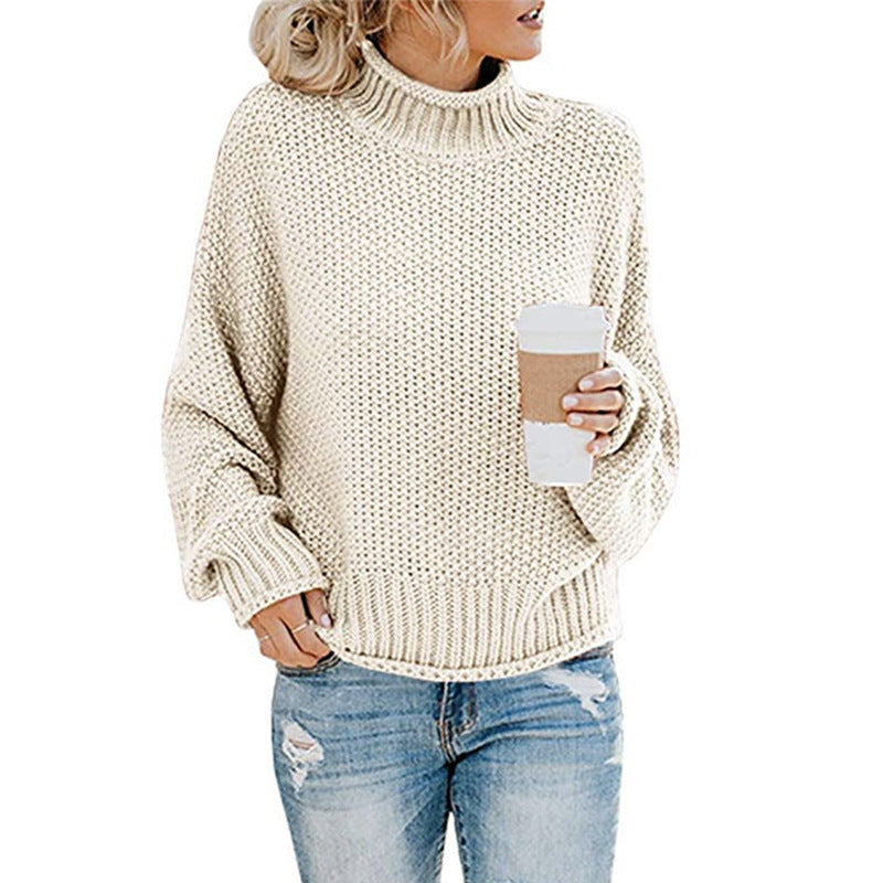 Solid Turtleneck Pullover Sweater Winter Fashion Casual Knitted Long-Sleeved Top Women's Clothing - KaleaBoutique.com