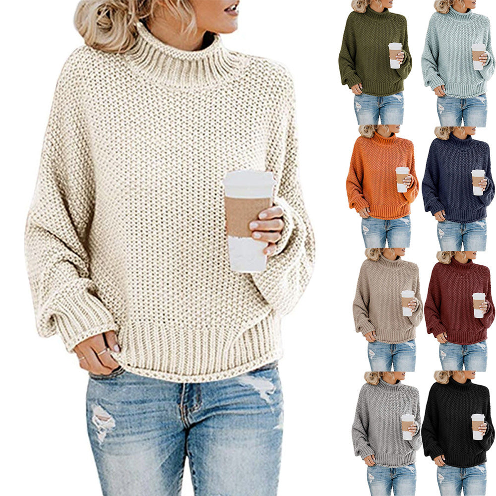 Solid Turtleneck Pullover Sweater Winter Fashion Casual Knitted Long-Sleeved Top Women's Clothing - KaleaBoutique.com