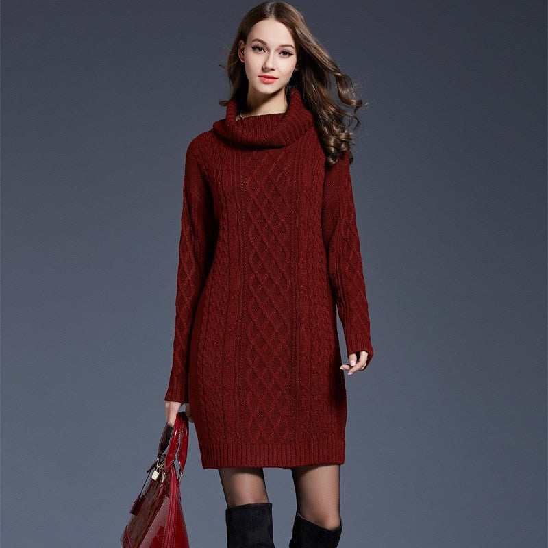 Women's Cable-Knit Turtleneck Sweater Dress - KaleaBoutique.com