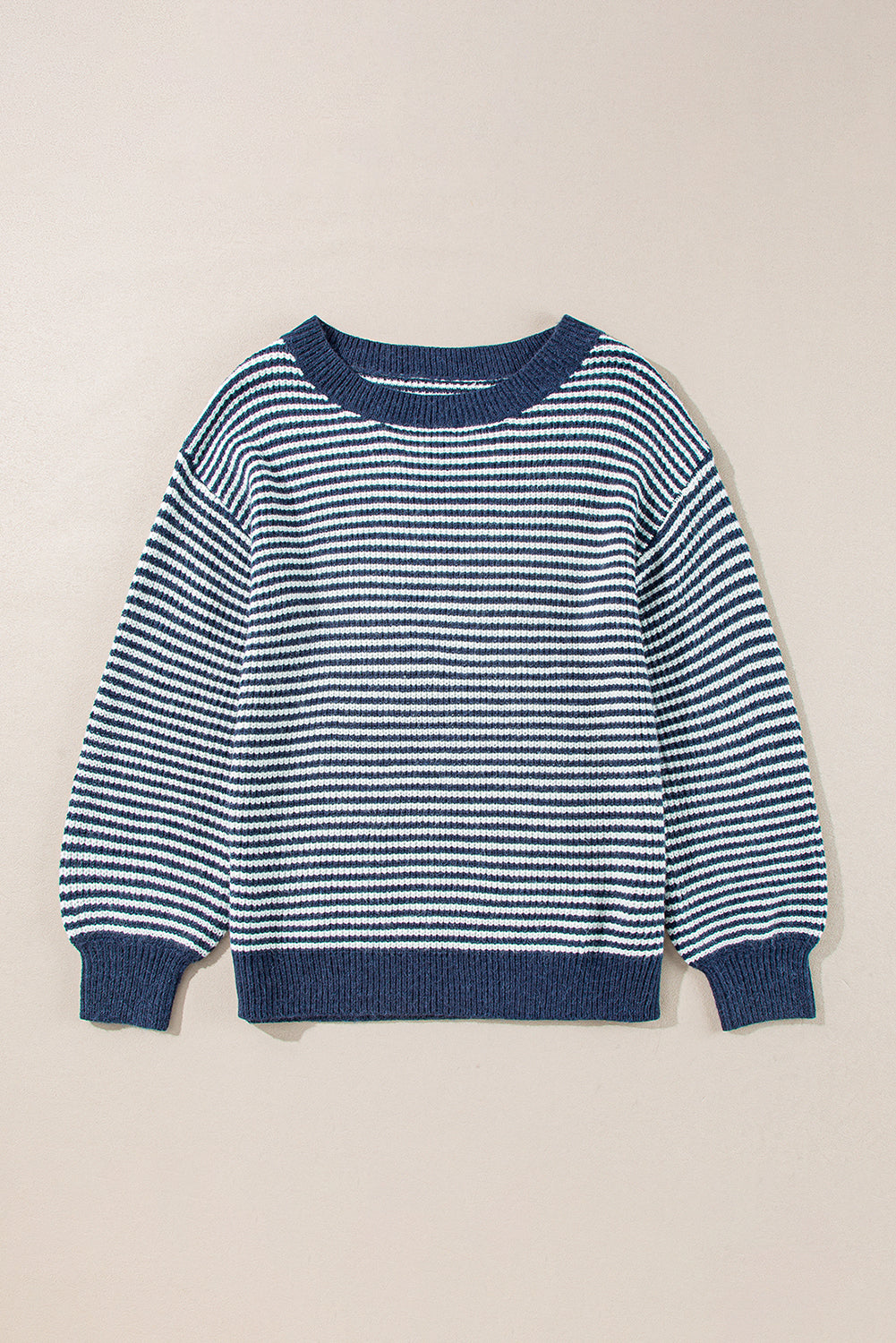 KaleaBoutique Striped Lantern Sleeve Drop Shoulder Cozy Sweater - KaleaBoutique.com
