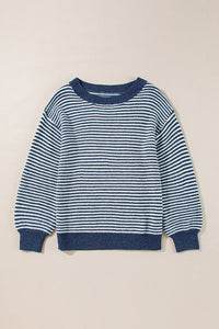 KaleaBoutique Striped Lantern Sleeve Drop Shoulder Cozy Sweater - KaleaBoutique.com