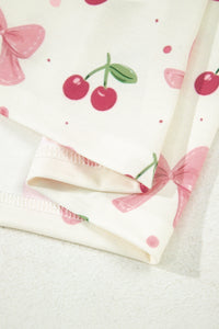 KaleaBoutique Comfortable Bow Fruit Print Contrast Pipping Short Pajamas Set - KaleaBoutique.com