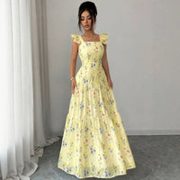 Women's Floral Square-Neck Ruffle-Strap Smocked Back Tiered Maxi Dress - KaleaBoutique.com