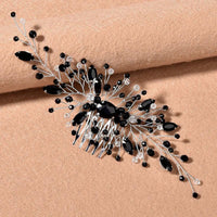 Black Gem Bridal Hair Comb, Rhinestone Gothic Hairpiece, Large Wedding Black Crystal Headpiece - KaleaBoutique.com