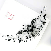 Black Gem Bridal Hair Comb, Rhinestone Gothic Hairpiece, Large Wedding Black Crystal Headpiece - KaleaBoutique.com