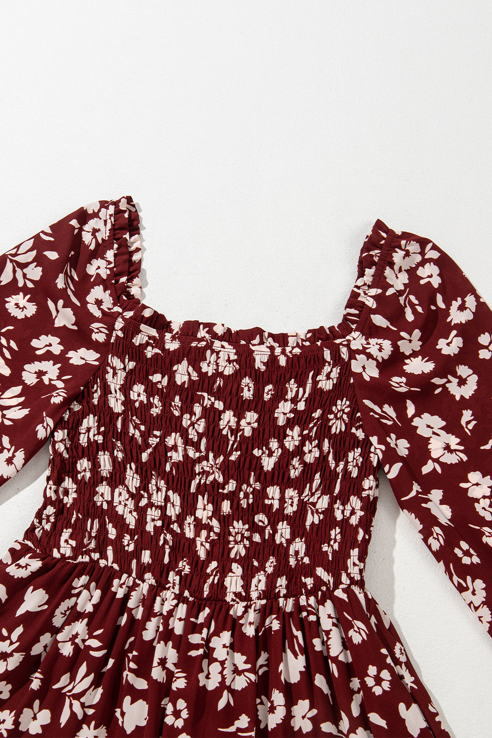 KaleaBoutique Comfortable Floral Print Long Sleeve Square Neck Smocked Maxi Dress - KaleaBoutique.com