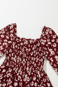 KaleaBoutique Comfortable Floral Print Long Sleeve Square Neck Smocked Maxi Dress - KaleaBoutique.com