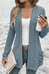 KaleaBoutique Comfortable Ribbed Open Front Knitted Top with Pockets - KaleaBoutique.com