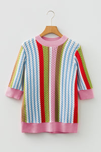 KaleaBoutique Stylish Striped Pointelle Knit Short Sleeve Sweater - KaleaBoutique.com
