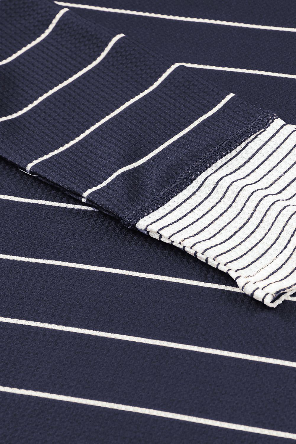 KaleaBoutique Stylish Striped Buttoned Henley Waffle Knit Top - KaleaBoutique.com