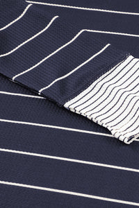 KaleaBoutique Stylish Striped Buttoned Henley Waffle Knit Top - KaleaBoutique.com