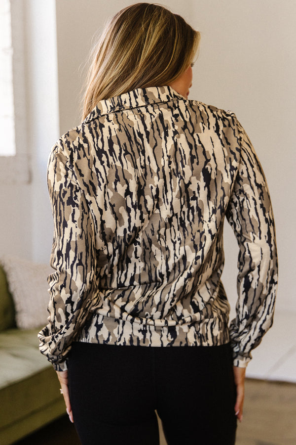 KaleaBoutique Comfortable Camouflage Zipper Collar Front Pocket Pullover Sweatshirt - KaleaBoutique.com