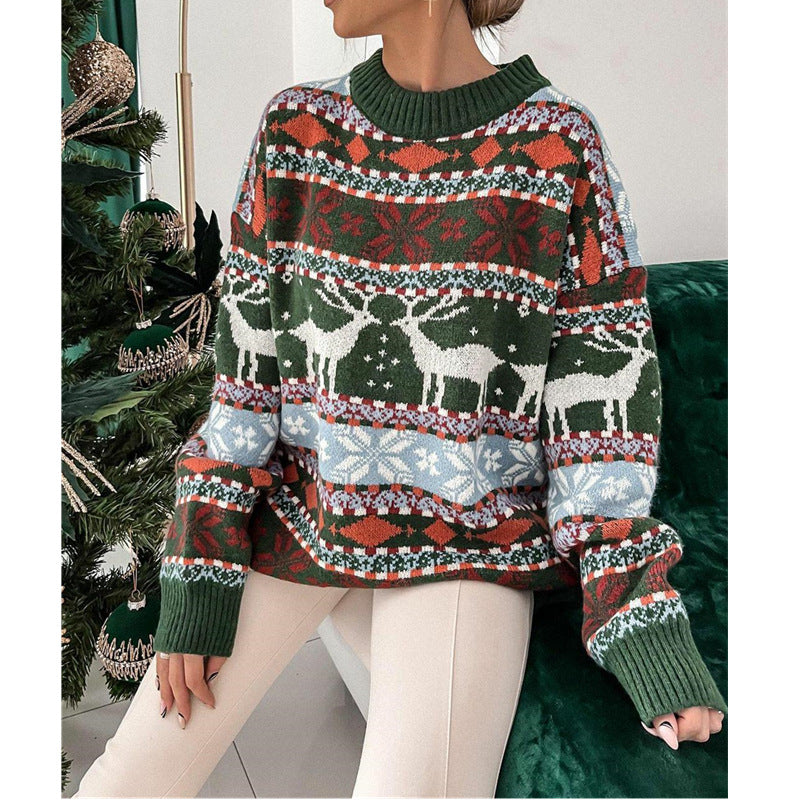 Women's Reindeer Fair Isle Christmas Pullover Sweater - KaleaBoutique.com