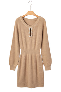 KaleaBoutique Stylish Pearl Embellished Keyhole Ribbed Sweater Dress - KaleaBoutique.com