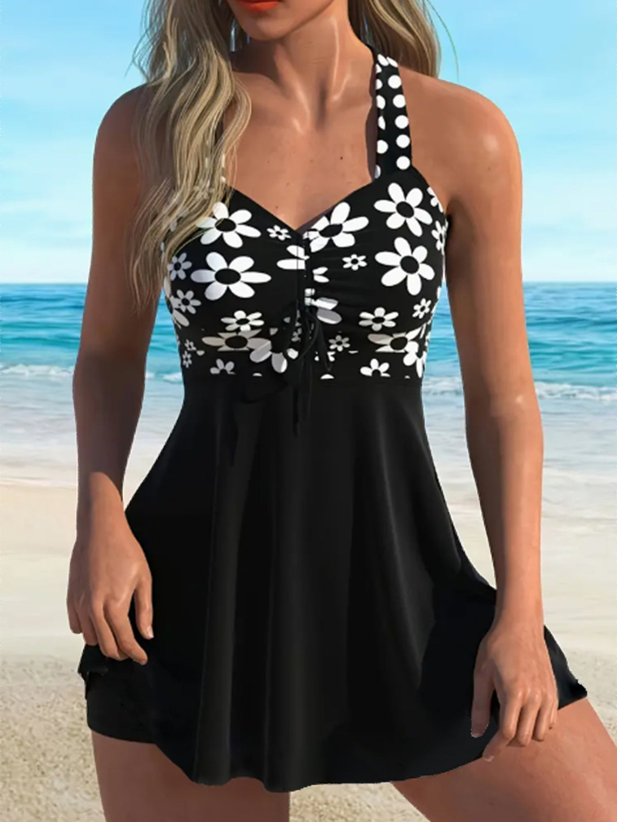 Women's Paisley Print Ruched Swim Dress and Shorts 2 PC Tankini Set - KaleaBoutique.com