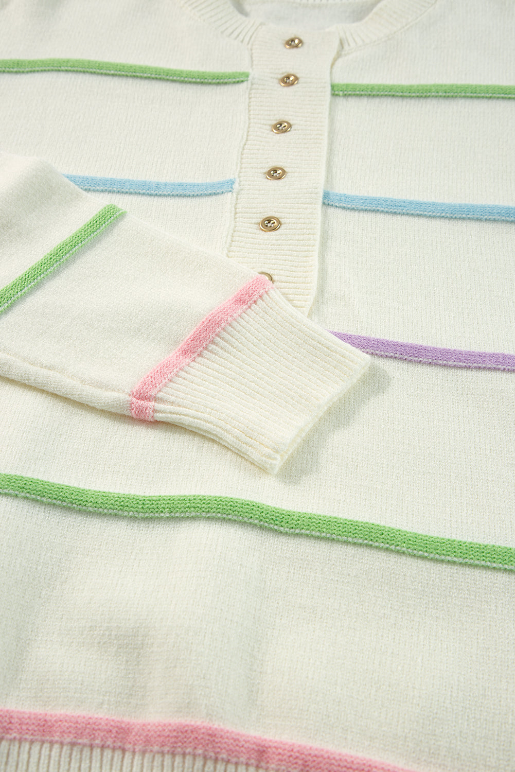 KaleaBoutique Rainbow Stripes Drop Shoulder Baggy Henley Sweater - KaleaBoutique.com