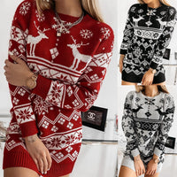Women's Reindeer and Snowflake Christmas Sweater Dress - KaleaBoutique.com