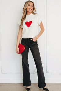 KaleaBoutique Stylish Valentine Heart Graphic Cropped Short Sleeve Sweater - KaleaBoutique.com