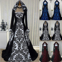 Halloween Dresses Retro Literary Long-sleeved Lace-up Waist Hooded Big Swing Dress - KaleaBoutique.com