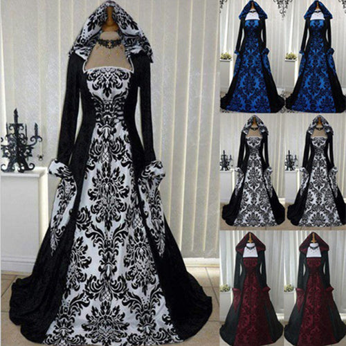Halloween Dresses Retro Literary Long-sleeved Lace-up Waist Hooded Big Swing Dress - KaleaBoutique.com