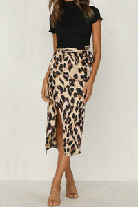 Women's Leopard Print Tie-Waist Slit Midi Skirt - KaleaBoutique.com