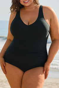 Solid Color U Neck Padded Plus Size One Piece Swimsuit - KaleaBoutique.com