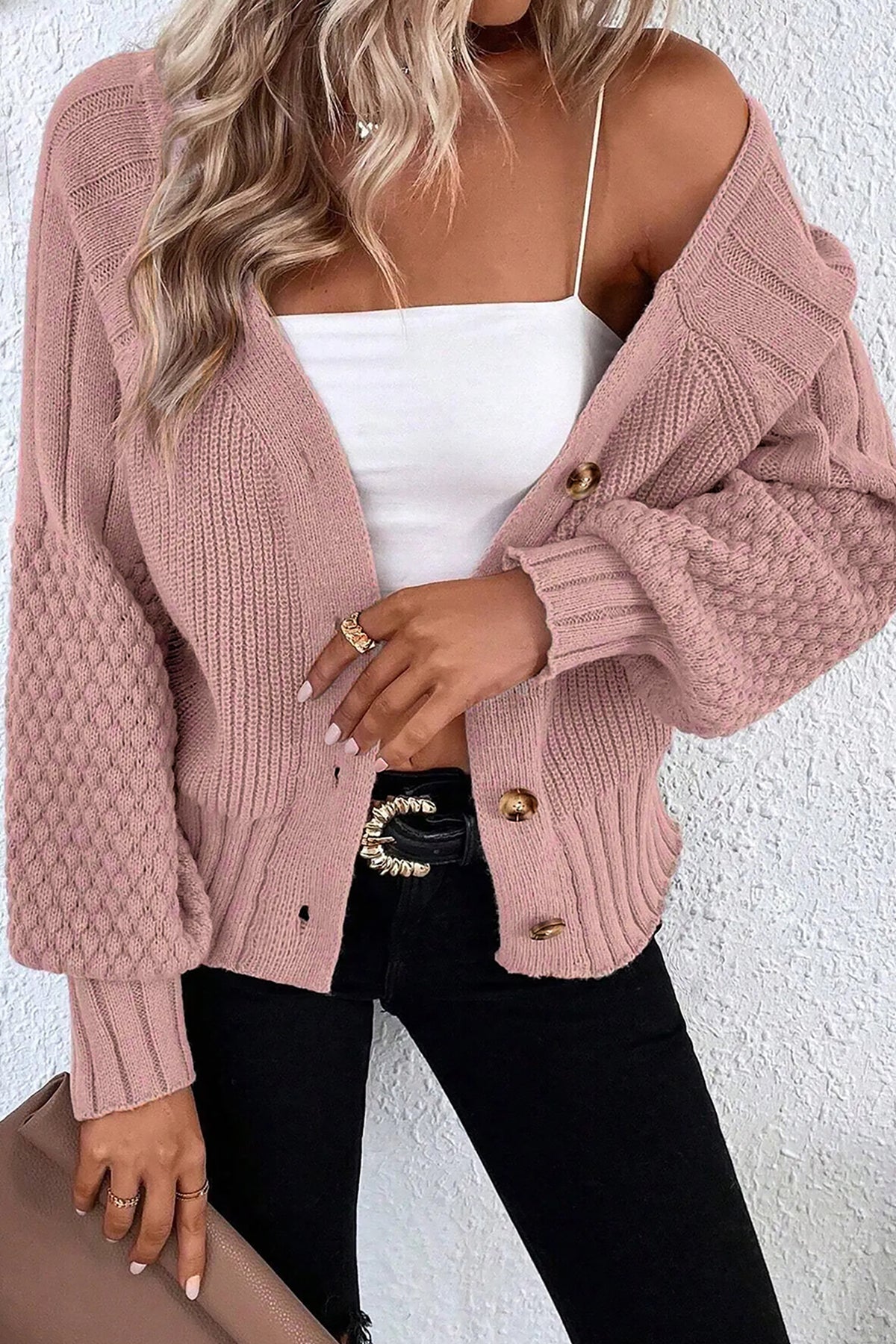 KaleaBoutique Comfortable Mixed Texture Knit Button V Neck Sweater Cardigan - KaleaBoutique.com