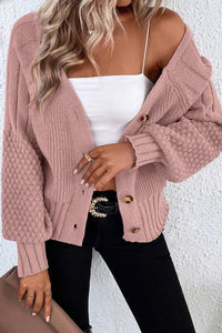 KaleaBoutique Comfortable Mixed Texture Knit Button V Neck Sweater Cardigan - KaleaBoutique.com