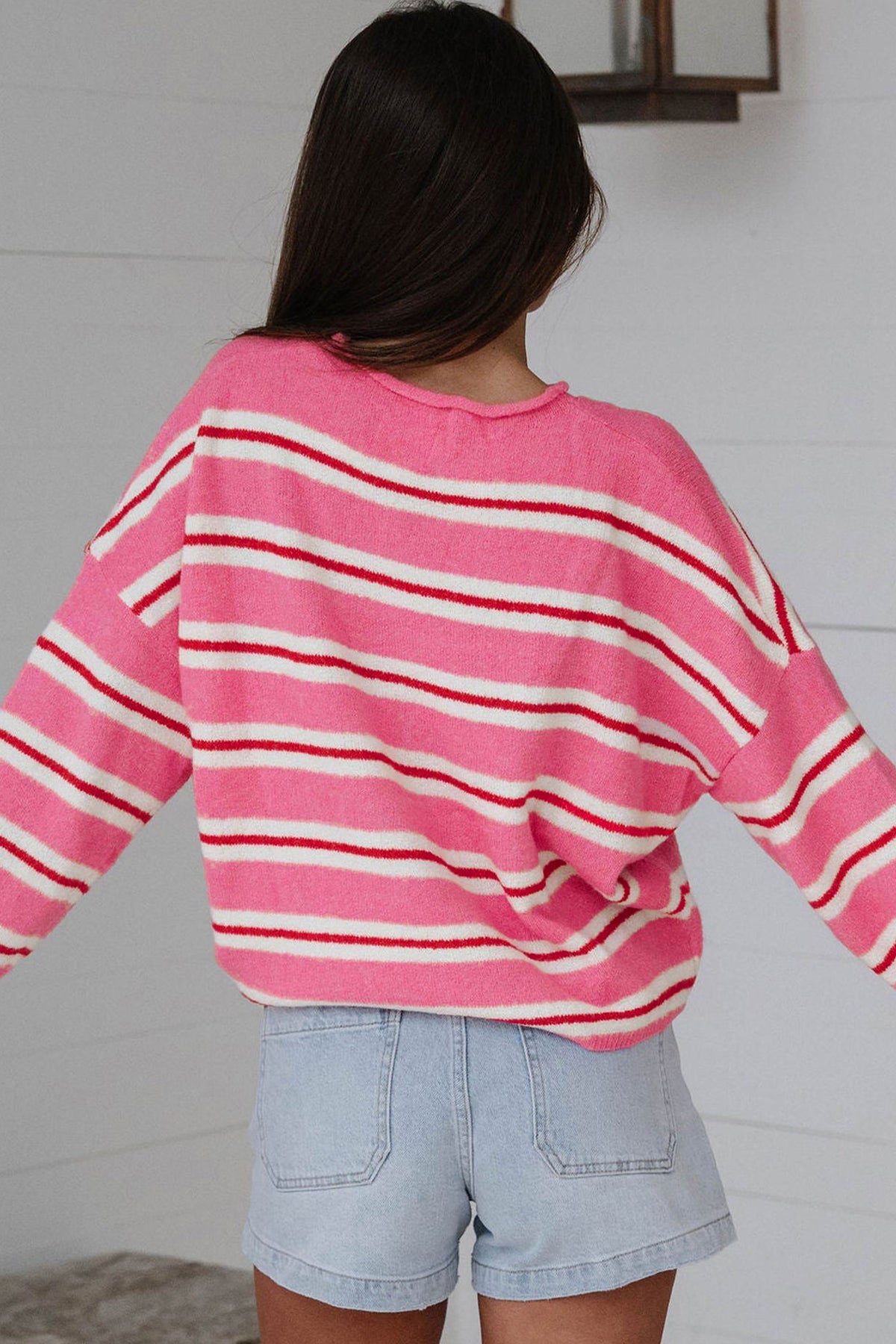 KaleaBoutique Comfortable Striped Drop Shoulder Button Cardigan - KaleaBoutique.com