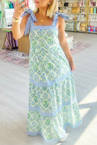 KaleaBoutique Stylish Geometric Floral Print Striped Patchwork Detail Sleeveless Dress（Runs Small ） - KaleaBoutique.com