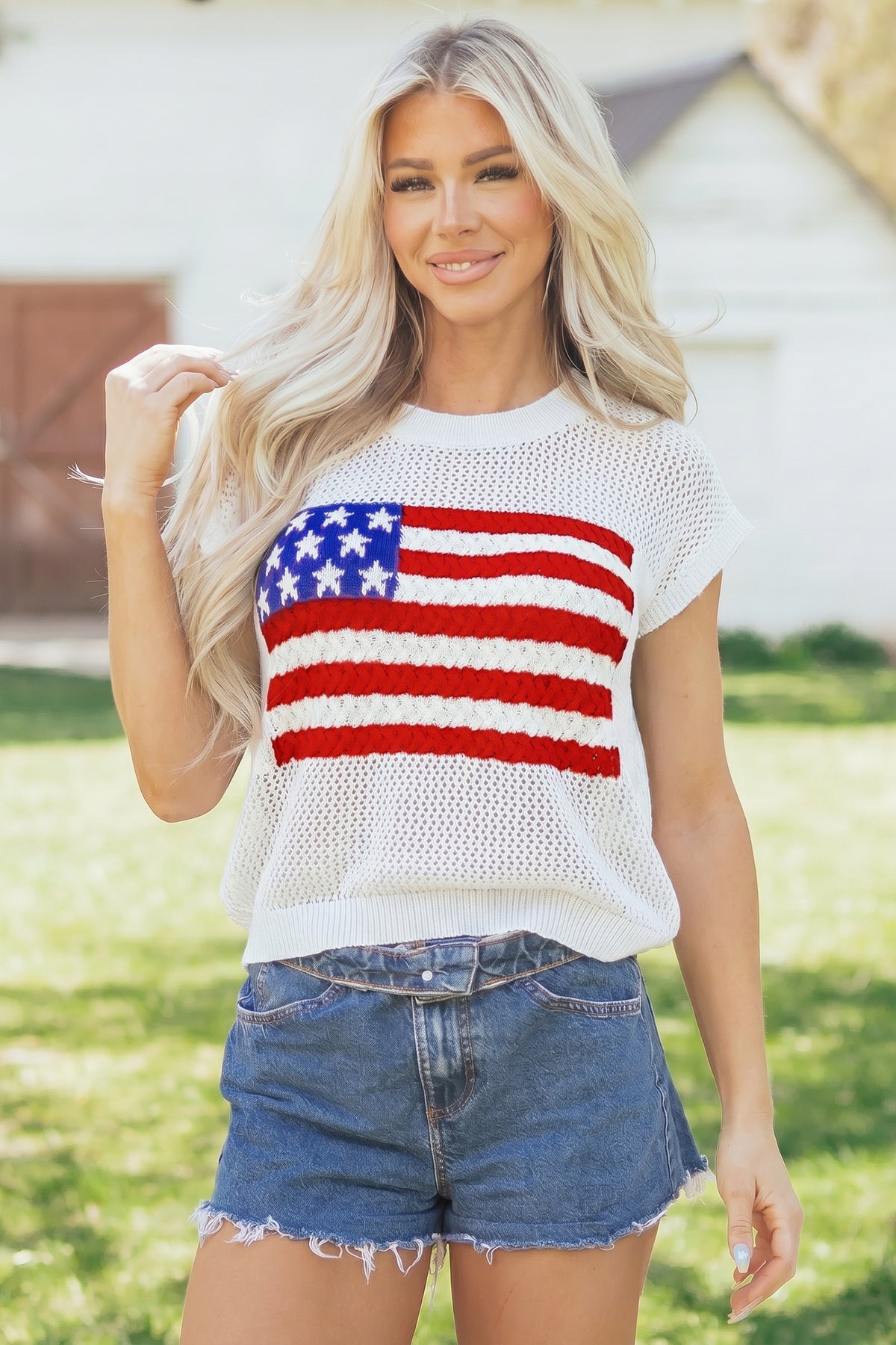 KaleaBoutique Stylish Flag Graphic Short Sleeve Sweater Top - KaleaBoutique.com