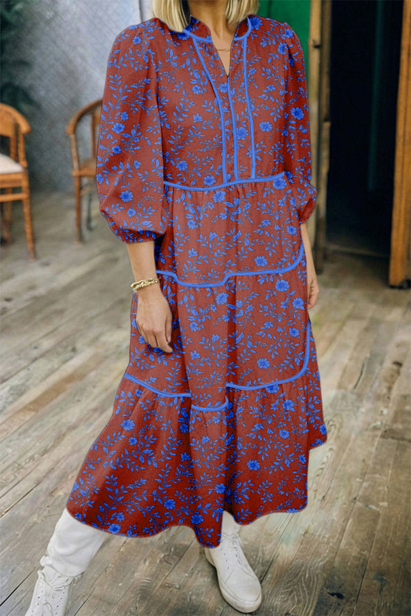 KaleaBoutique Comfortable 3/4 Puff Sleeve Tiered Loose Floral Dress - KaleaBoutique.com