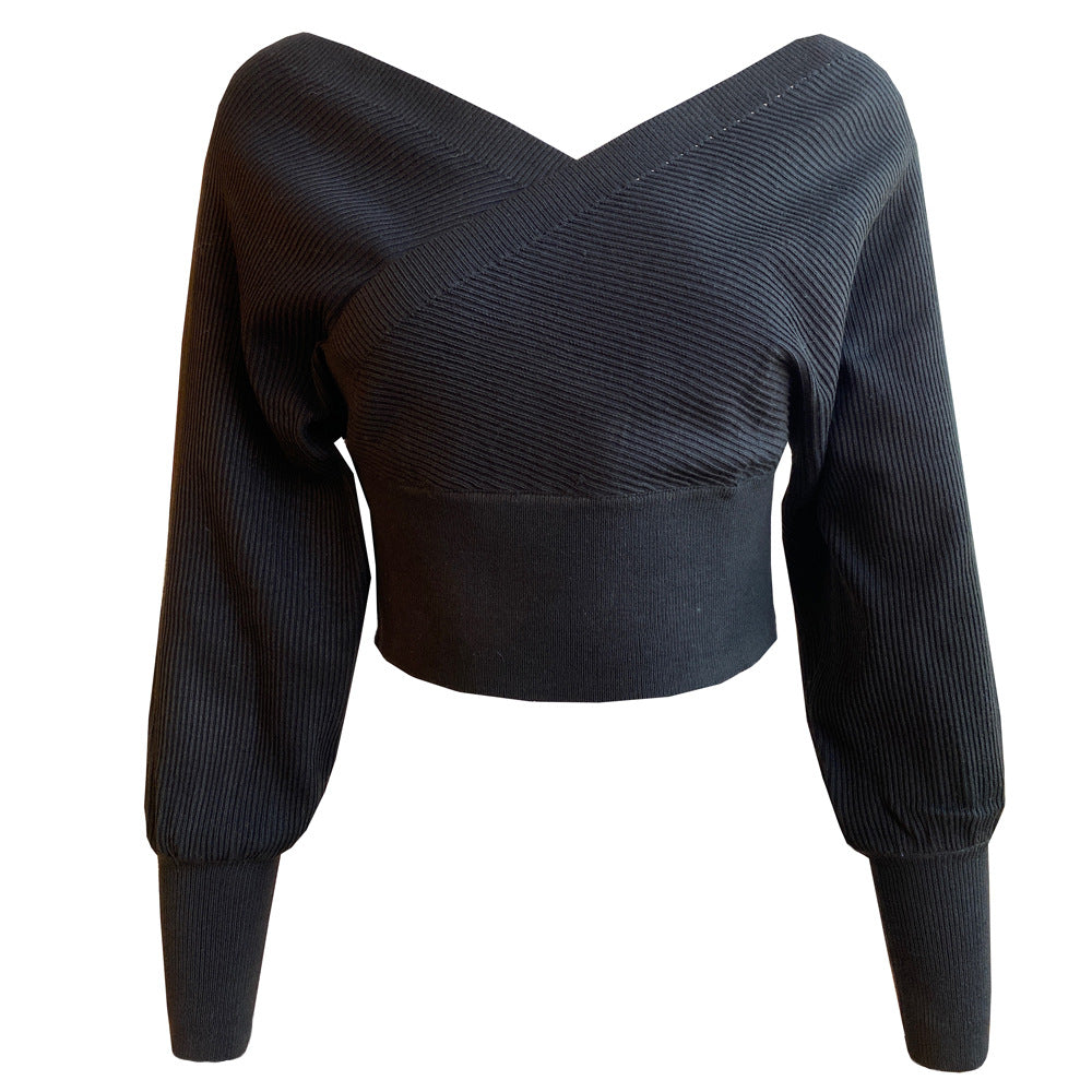Women's Off-Shoulder Cross-Front Ribbed Pullover Sweater - KaleaBoutique.com