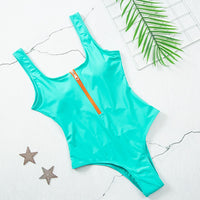 Women Scoop-Neck Zip-Front High Cut One-Piece Swimsuit - KaleaBoutique.com