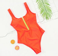 Women Scoop-Neck Zip-Front High Cut One-Piece Swimsuit - KaleaBoutique.com