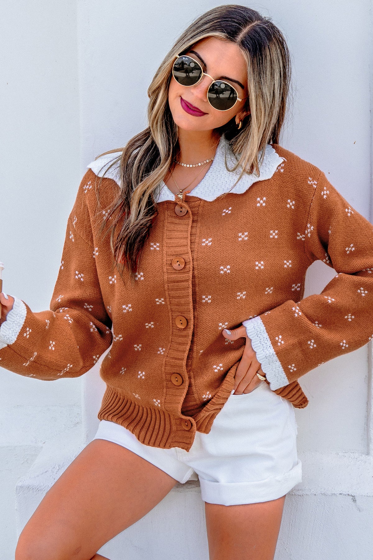 KaleaBoutique Stylish Peter Pan Collar Colorblock Long Sleeve Knitwear Cardigan - KaleaBoutique.com