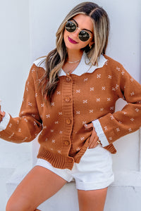 KaleaBoutique Stylish Peter Pan Collar Colorblock Long Sleeve Knitwear Cardigan - KaleaBoutique.com