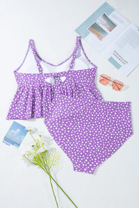 Plus Size Polka Dot Print Ruffled Knotted V Neck Tankini Set - KaleaBoutique.com