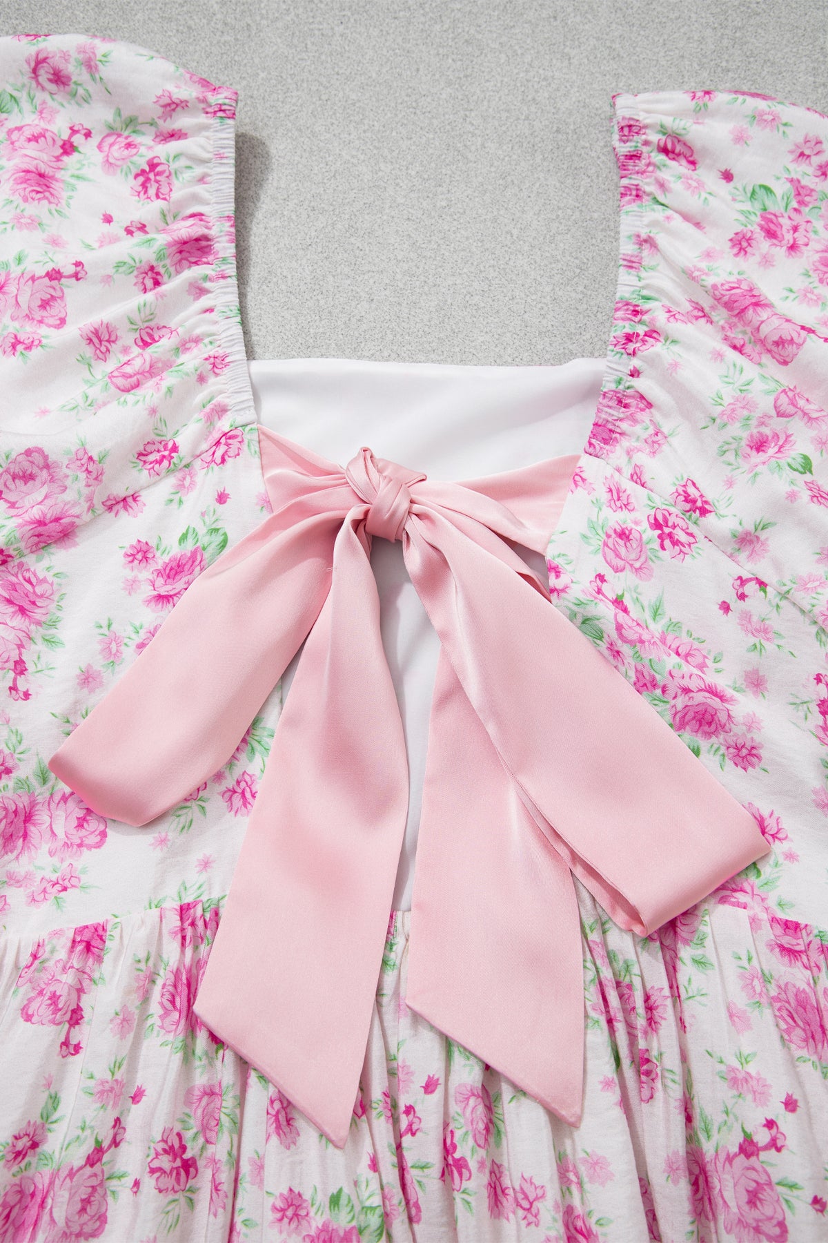 KaleaBoutique Stylish Floral Print Square Neck Ribbon Knot Back Cute Mini Dress - KaleaBoutique.com