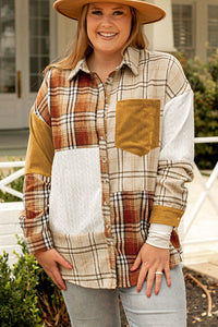 Plus Size Plaid Patchwork Button up Shacket - KaleaBoutique.com