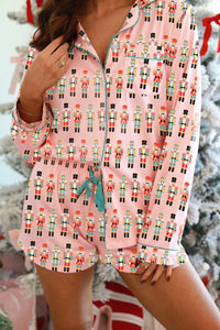 KaleaBoutique Comfortable Nutcracker March Long Sleeve Button Up 2pcs Pajama Short Set - KaleaBoutique.com