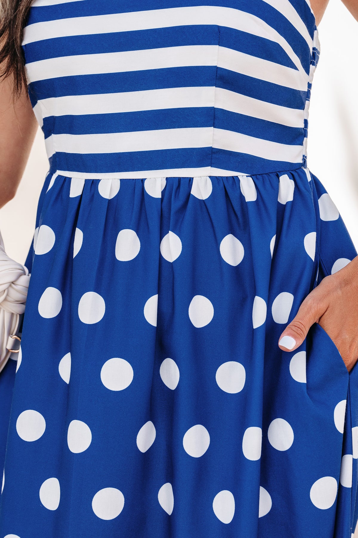 KaleaBoutique Stylish Striped Polka Dot Patchwork High Waist Spaghetti Straps Maxi Dress - KaleaBoutique.com